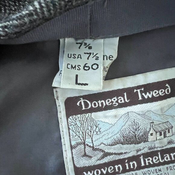 Jonathan Richard Gray Black Herringbone Tweed Wool Cap L - Picture 10 of 10